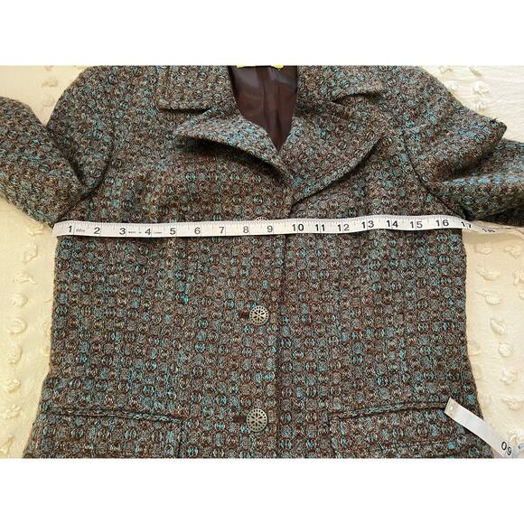 Sigrid Olsen Women's Wool Blend Turquoise Brown Jacquard Blazer Size 2 - Picture 8 of 10